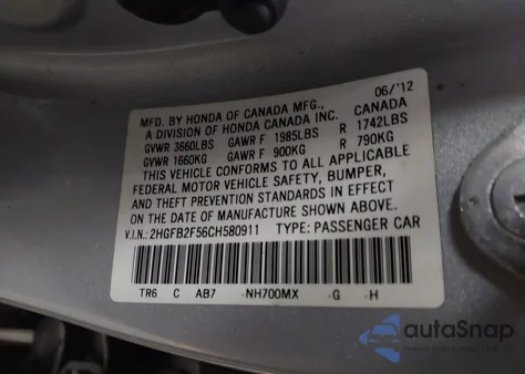 2012 Honda Civic Lx from USA, damaged, VIN 2HGFB2F56CH580911